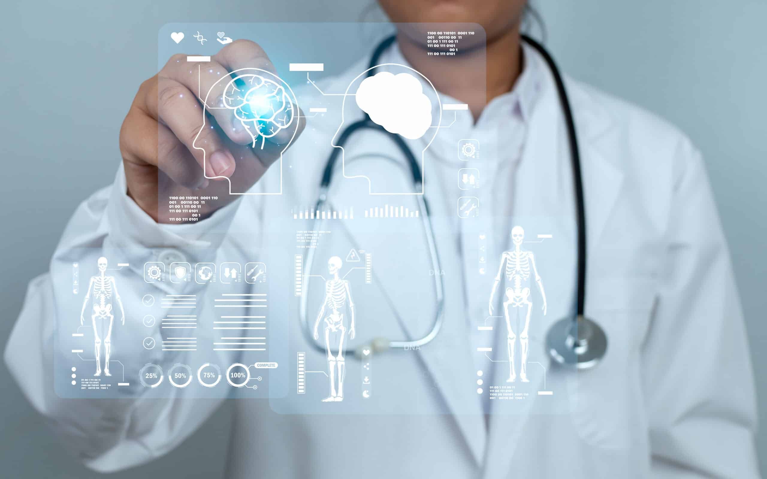 Doctor is using electronic pen and touch screen to view medical diagnostic analysis